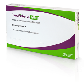 Изображение препарта из Германии: Текфидера Tecfidera (Диметилфумарат) 120 мг/ 14 капсул